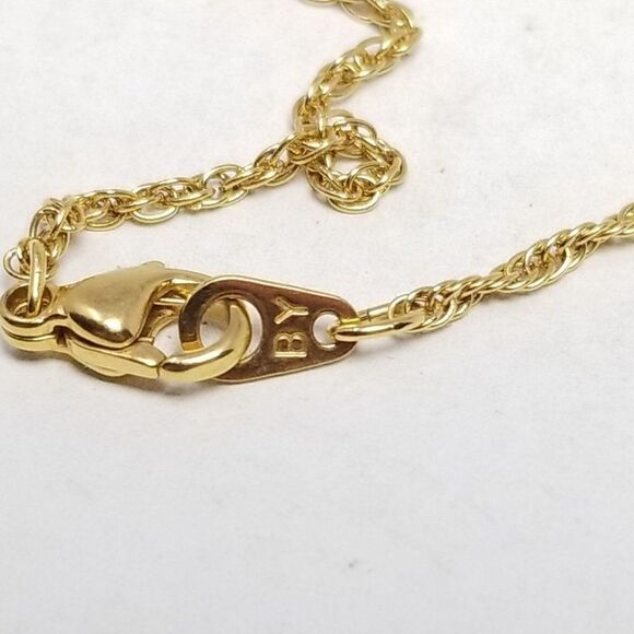 Vintage Solitaire Rhinestone Pendant Necklace, Gold Tone Chain, Minimal Sparkle - Picture 5 of 7